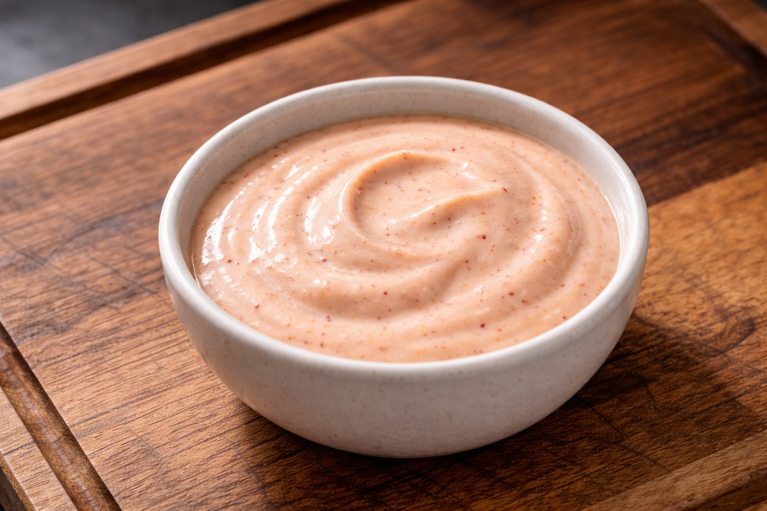 Creamy jalapeño sauce in a small jar next to a high protein taco bowl